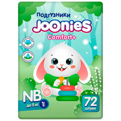 Подгузники Comfort + от 0 месяцев NB 72 штуки 0-5 кг Joonies 94085 1